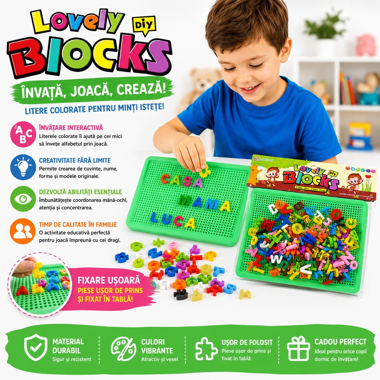 Tabla Verde Educativă cu Litere pentru Copii – Joc Interactiv de Învățare și Creativitate 2