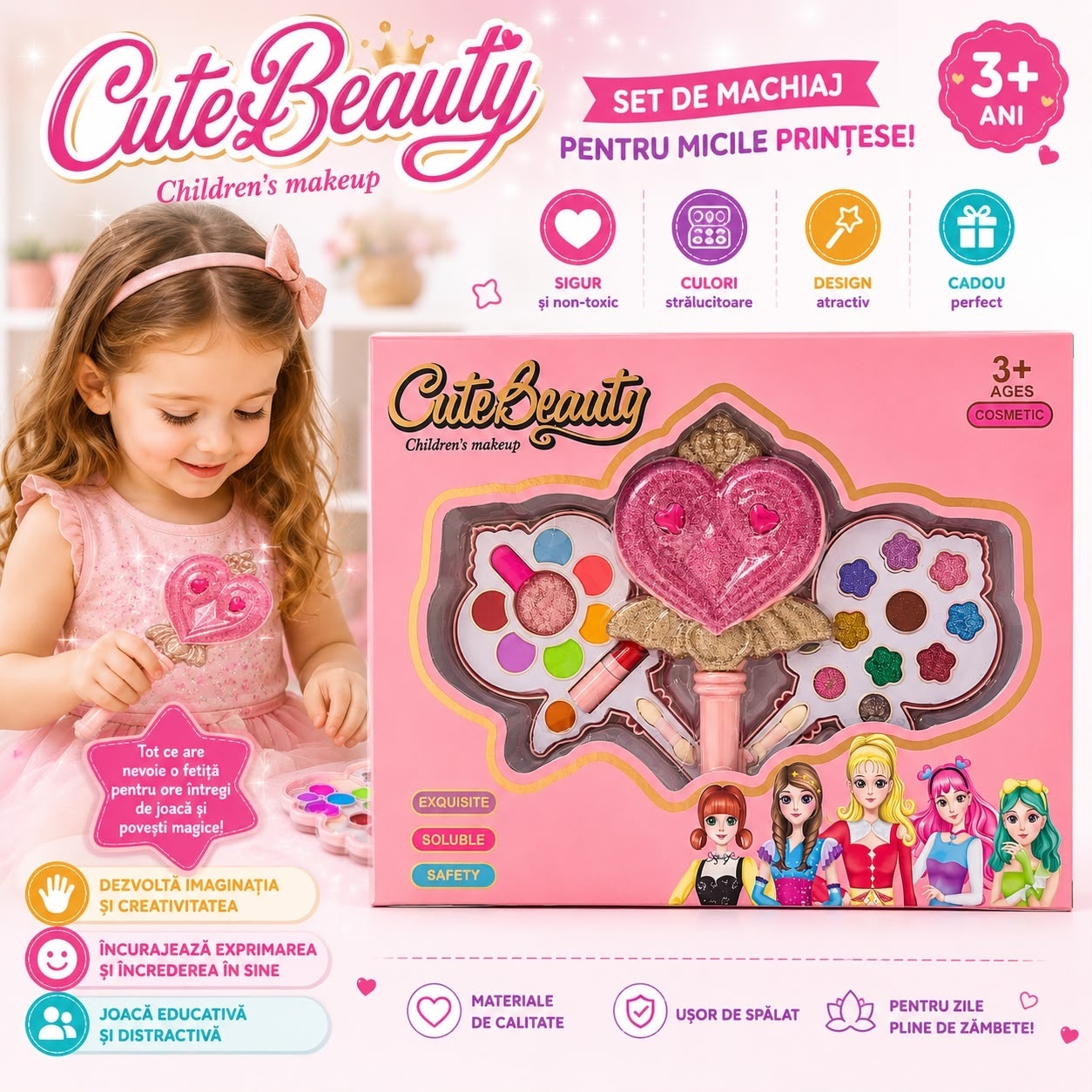 Trusă de Machiaj pentru Copii Cute Beauty 3+ – Set Cosmetic cu Farduri, Ruj și Accesorii 2
