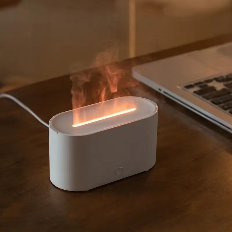 Umidificator aer cu efect flacara LED, difuzor aromaterapie USB, silentios, alb 4