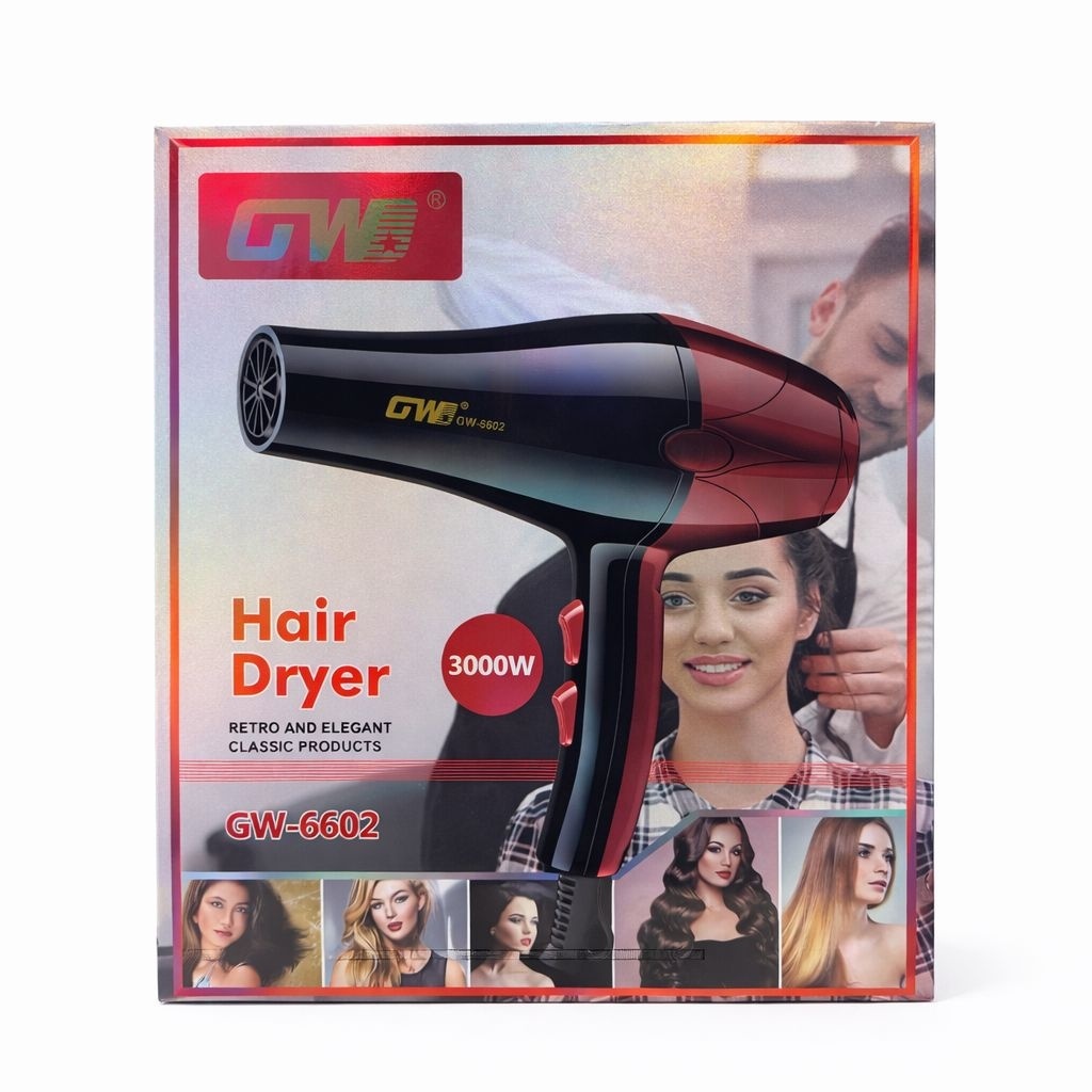 Uscator de par profesional GW-6602, 3000W, 2 trepte viteza, design ergonomic, negru cu rosu 2
