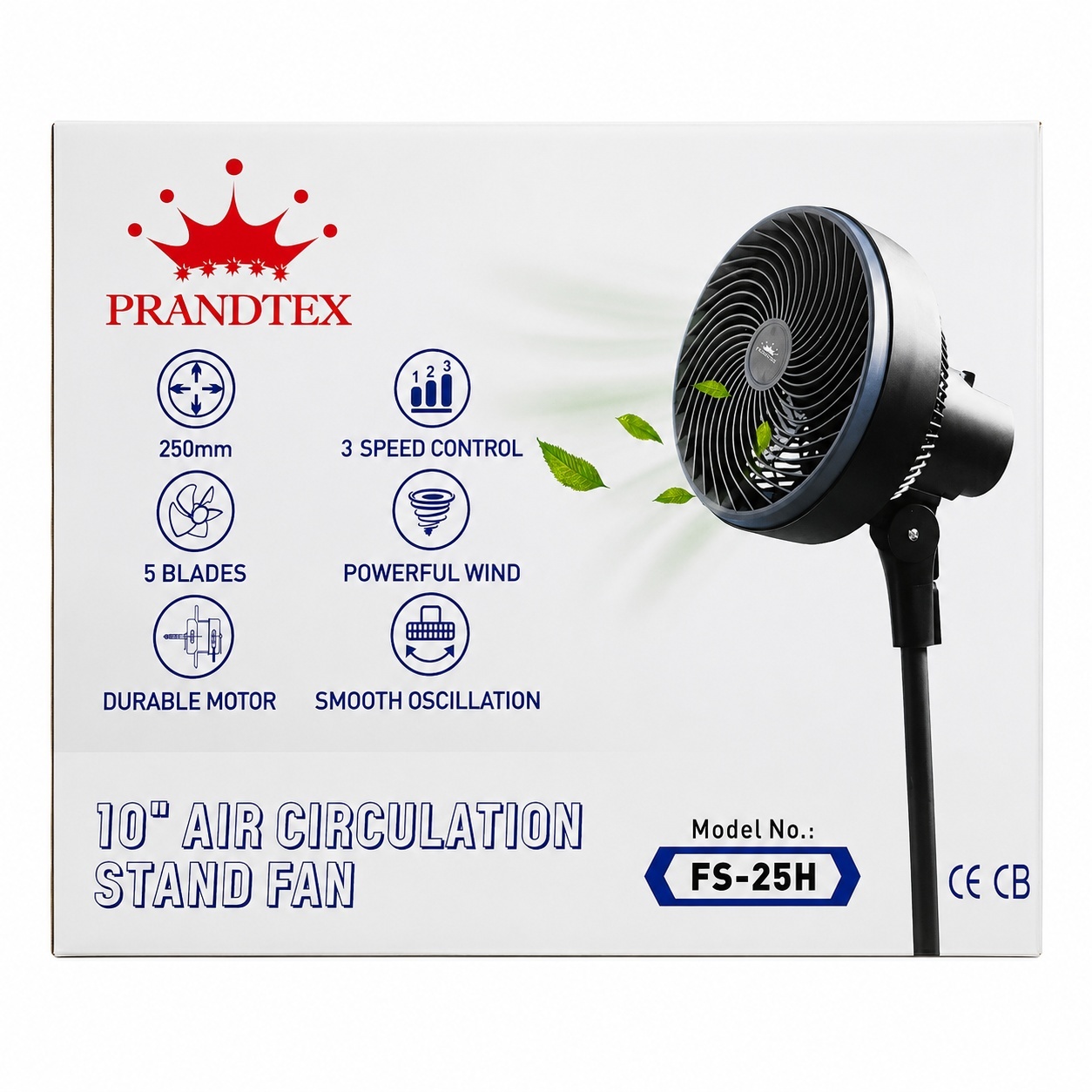 Ventilator cu picior 10 inch Prandtex FS-25H, 3 viteze, oscilatie, 80W 3