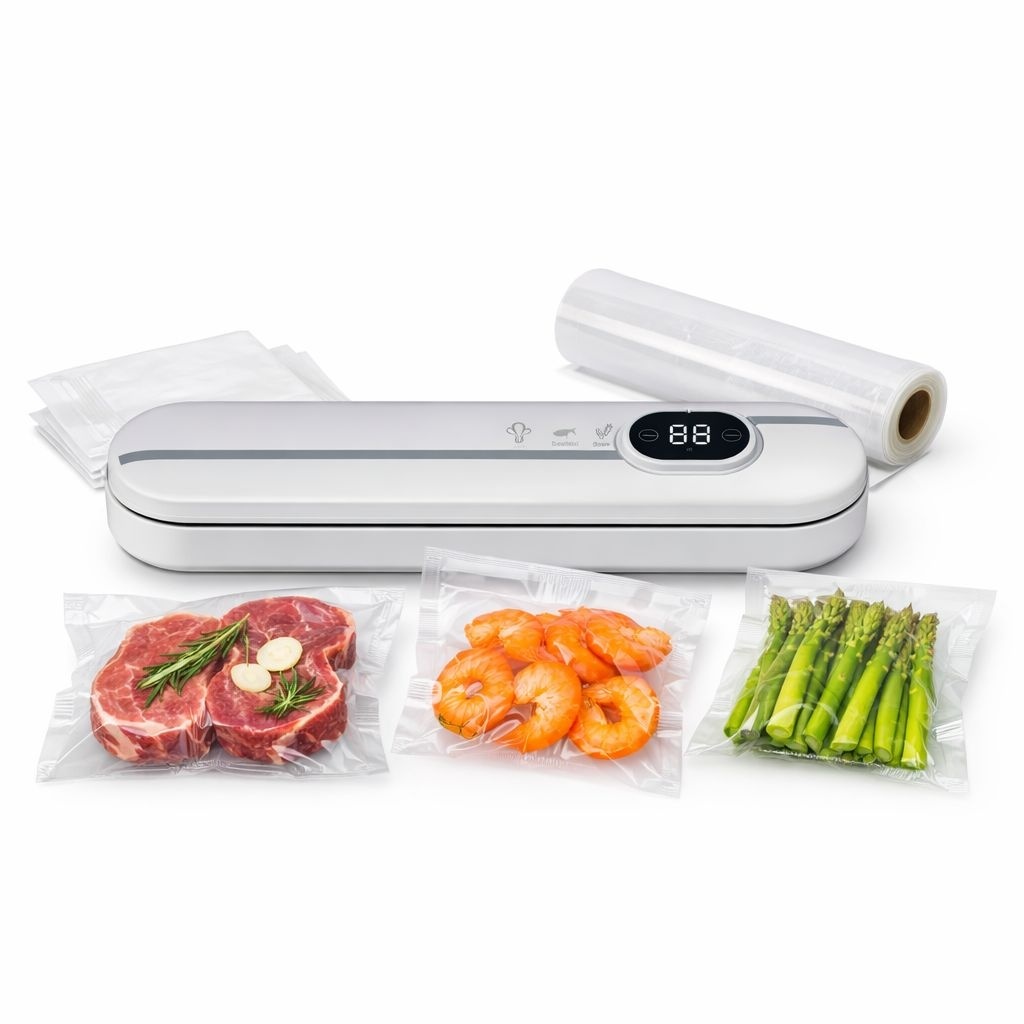 Aparat de vidat și sigilat alimente Vacuum Sealer cu afișaj digital, Alb