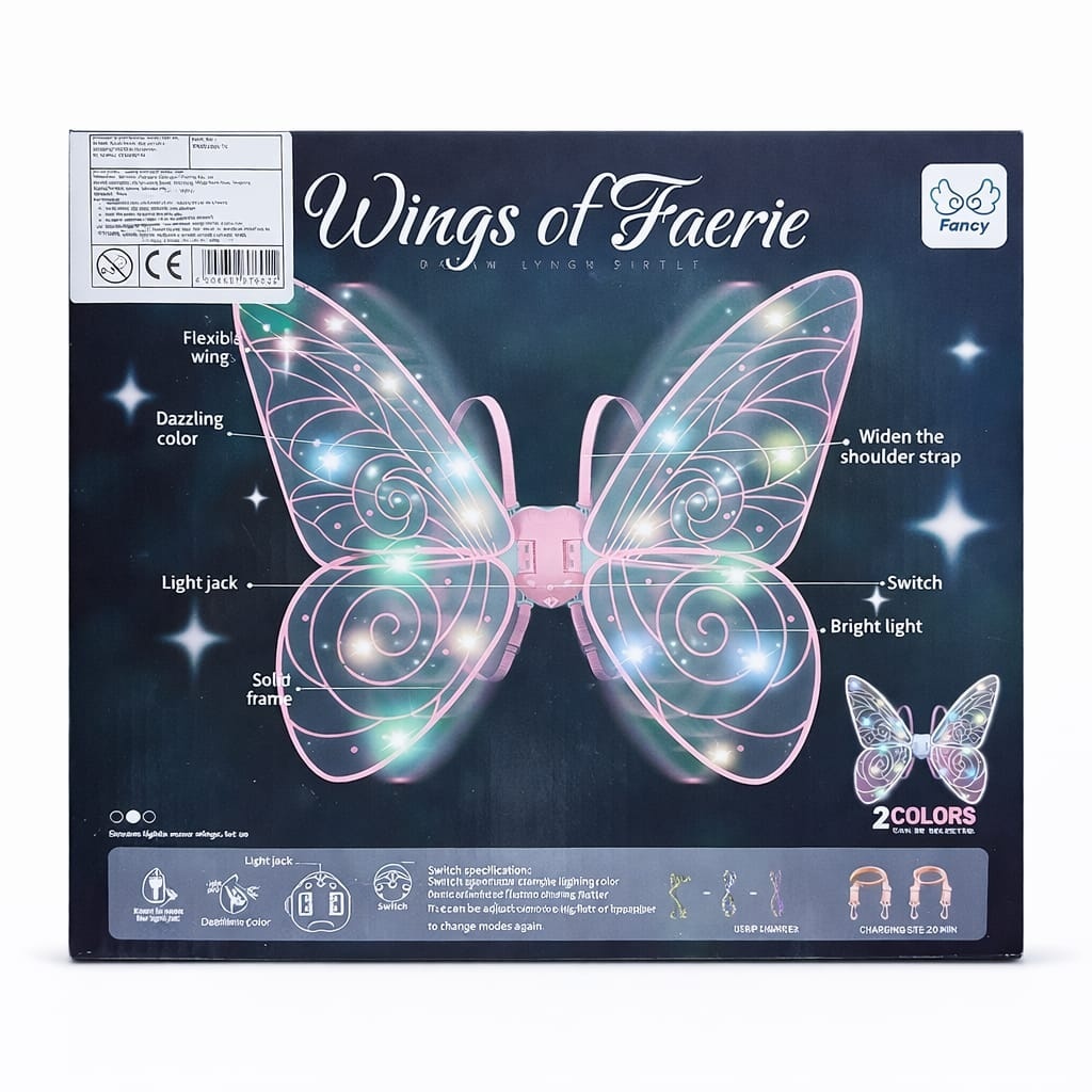 Aripi de zana cu LED pentru copii, model fluture roz, costum carnaval 3