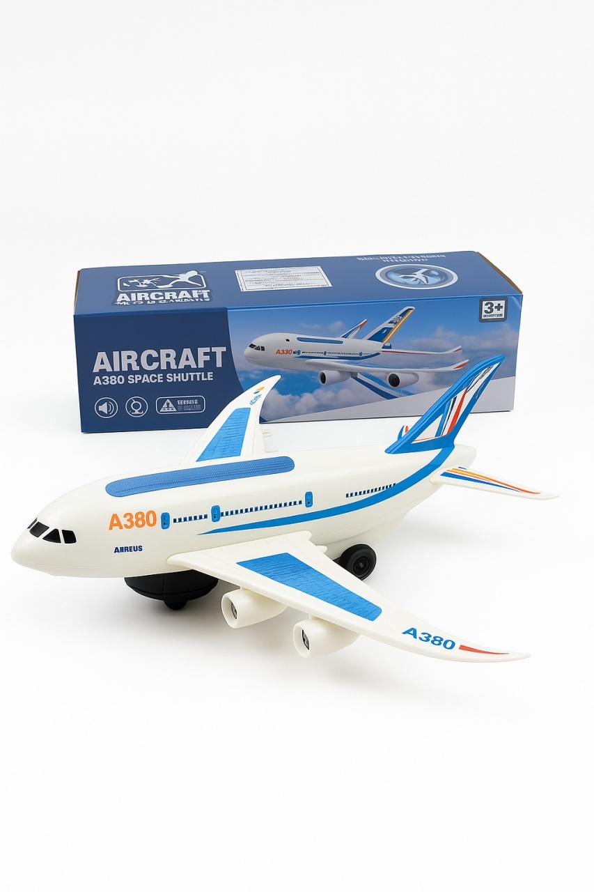 Avion Jucarie A380 cu Lumini, Sunete si Ridicare Automata , Bump Go, Model Mare pentru Copii