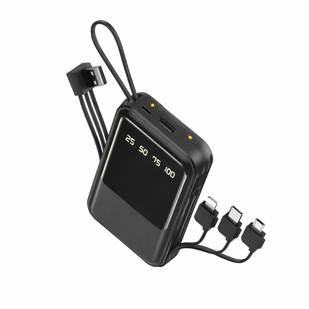 Baterie externa HY-CDB02 10000 mAh cu cabluri integrate 4-în-1 și display LED digital, negru 2