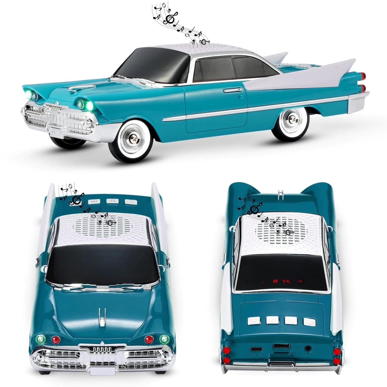 Boxa portabila Bluetooth masina retro, radio FM, USB, TF, AUX, LED, Type-C, verde