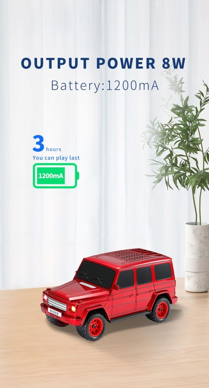 Boxa portabila wireless model masina SUV, 8W, Bluetooth, radio FM, USB, TF, rosie 2