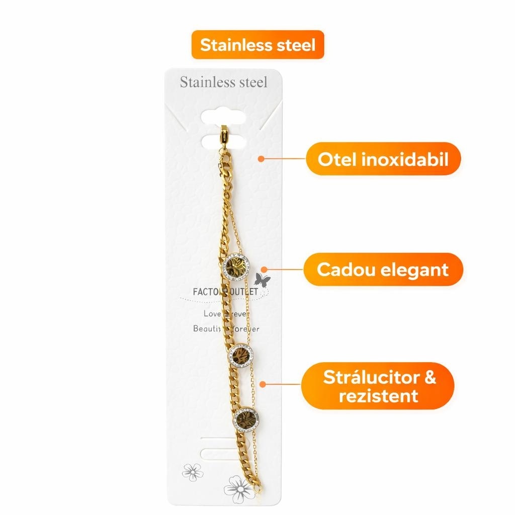 Brățară aurie Roxé cu lanț dublu și simbol Copacul Vieții, inoxidabil 16+4.5 cm 2