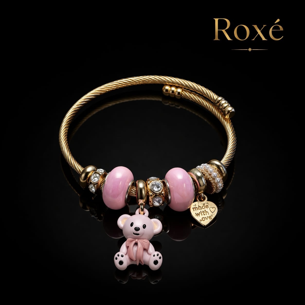 Bratara ROXE aurie cu ursulet charmuri elegante dama cadou stil modern 2