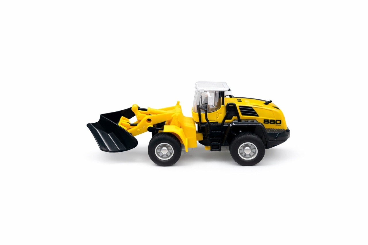Buldozer metalic , die-cast, galben, cu cupă funcțională, dimensiuni 21x8.5x6 cm