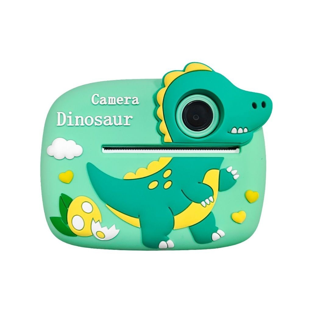 Camera Foto Instant pentru Copii cu Printare, Model Dinozaur Verde, HD, Rola Hartie Inclusa