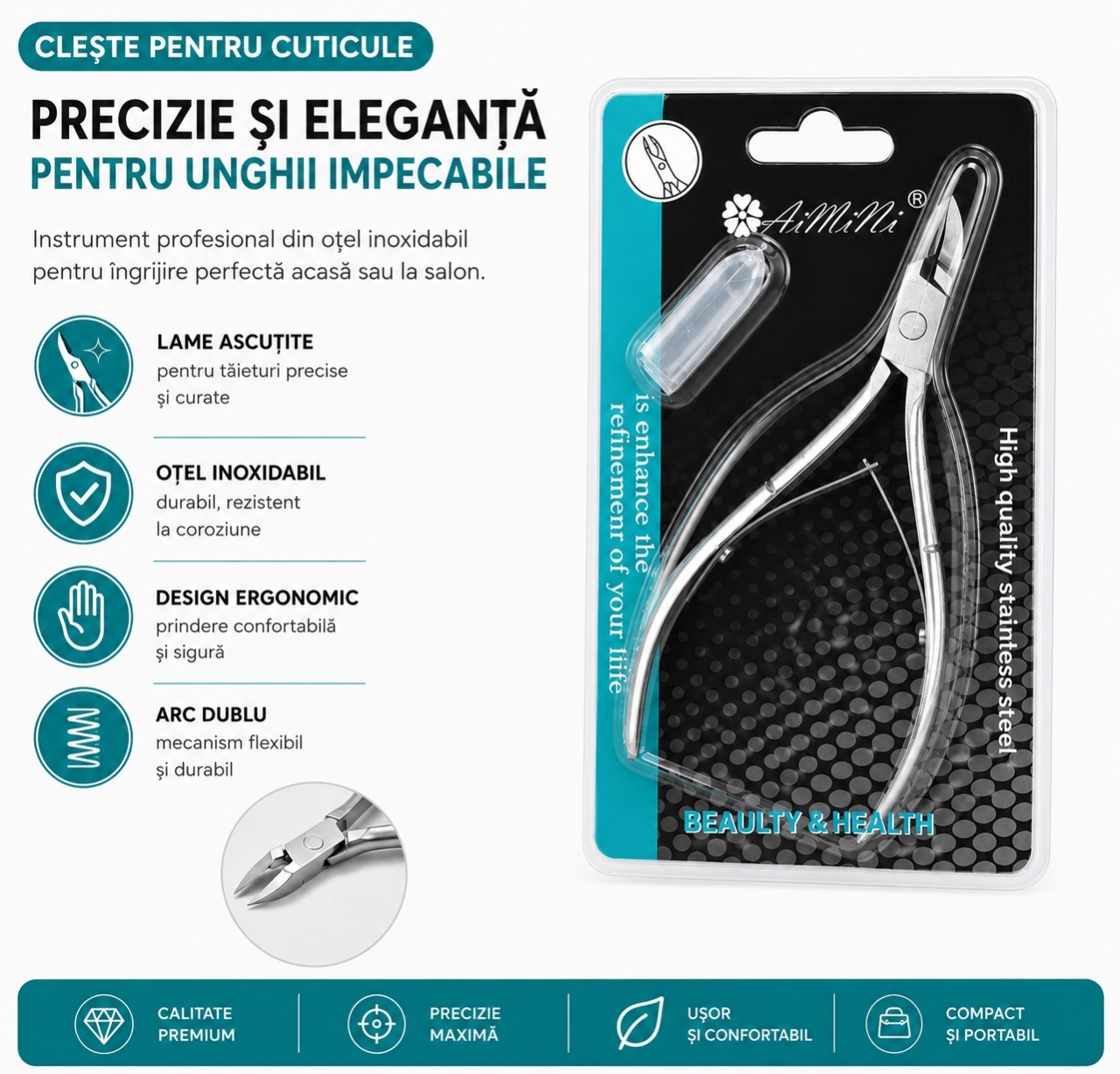 Clește Profesional pentru Cuticule din Material Inoxidabil – Precizie pentru Manichiură și Pedichiură 2