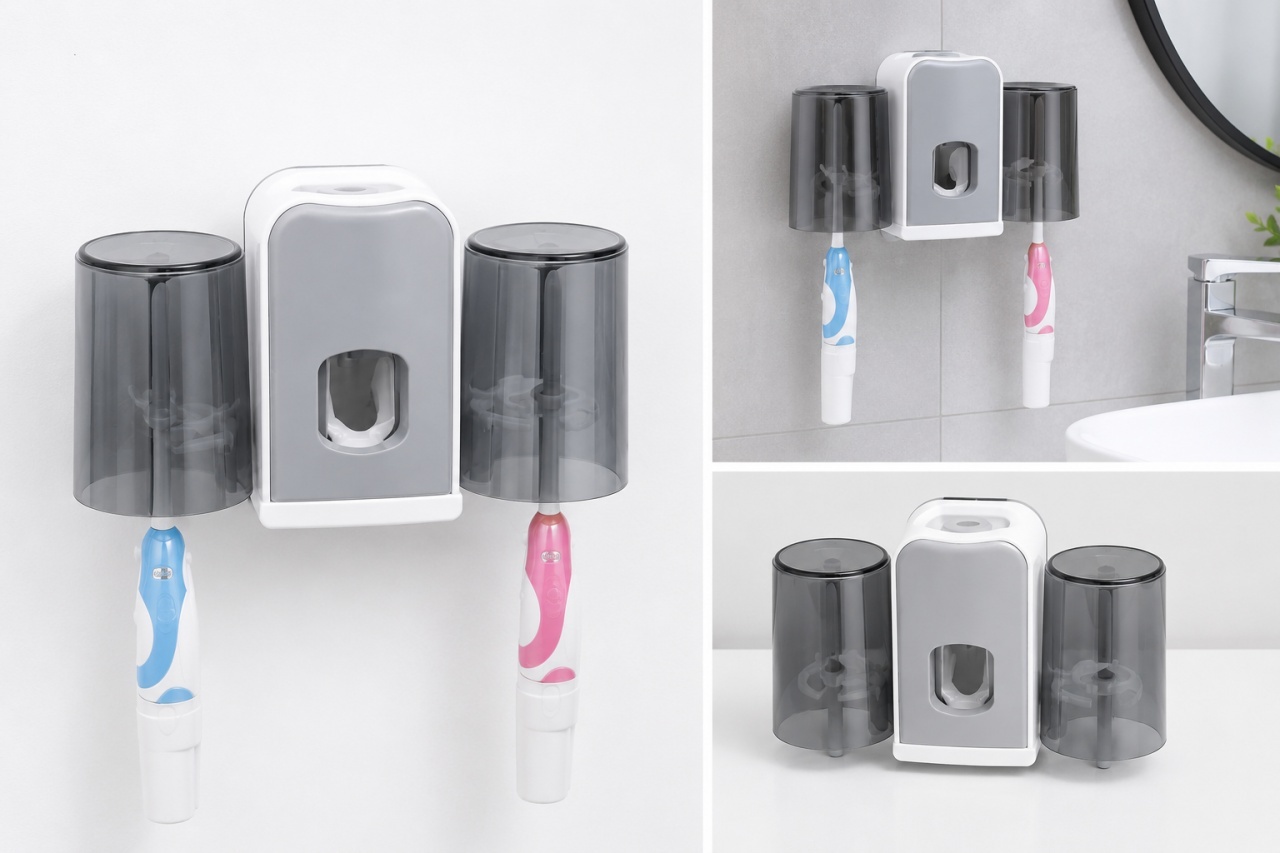 Dispenser pasta de dinti cu suport pentru periute, montare pe perete 4