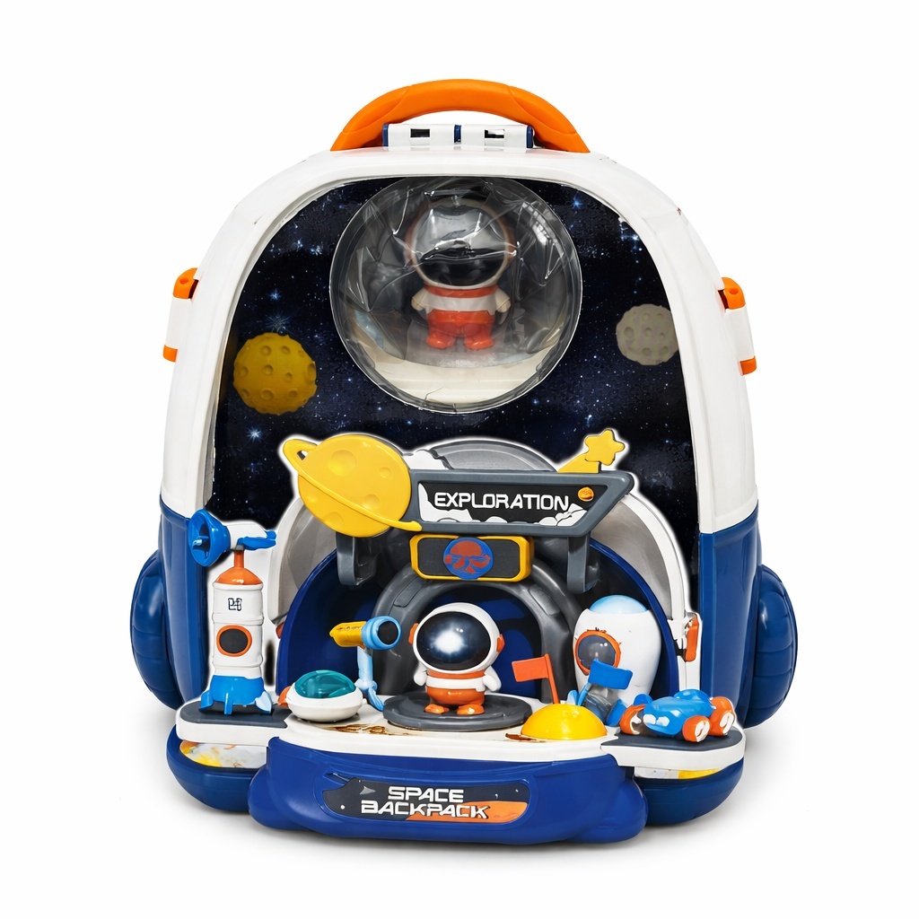 Ghiozdan jucarie 2 in 1 Space Exploration cu accesorii, rucsac copii + set joaca spatial 2
