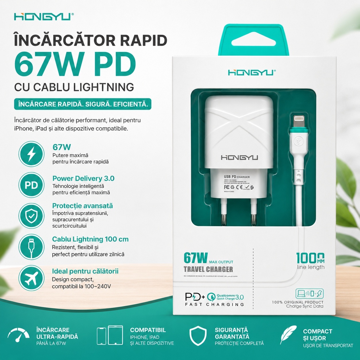 Încărcător Telefon Rapid 67W PD cu Cablu Lightning – USB-C Incarcare Rapida 2
