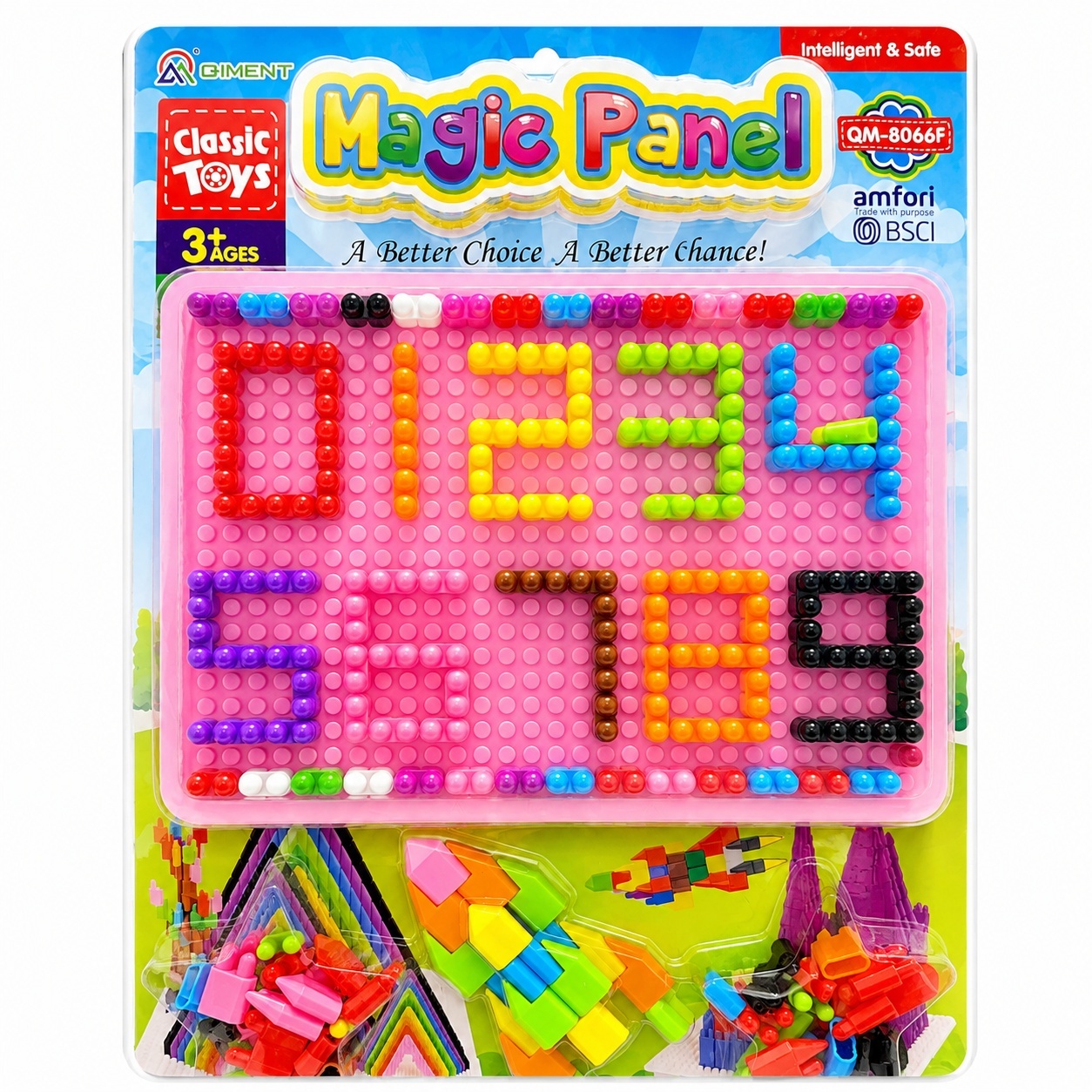 Joc Educativ Copii cu Pioni Colorati și Tablă Roz – Magic Panel cu Forme