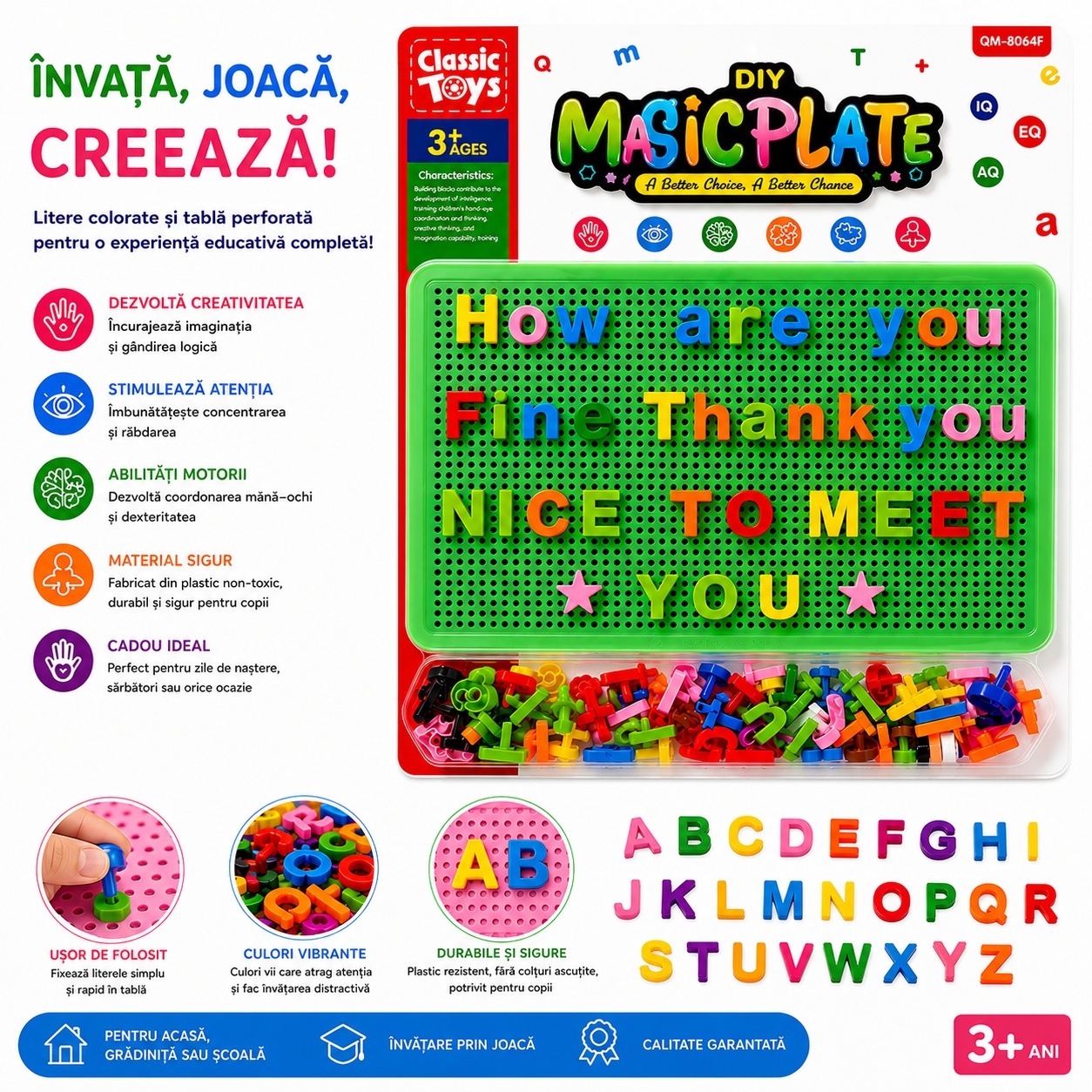 Joc Educativ pentru Copii cu Pioni și Litere Colorate – Tablă Verde Perforată, 3+ Ani 2