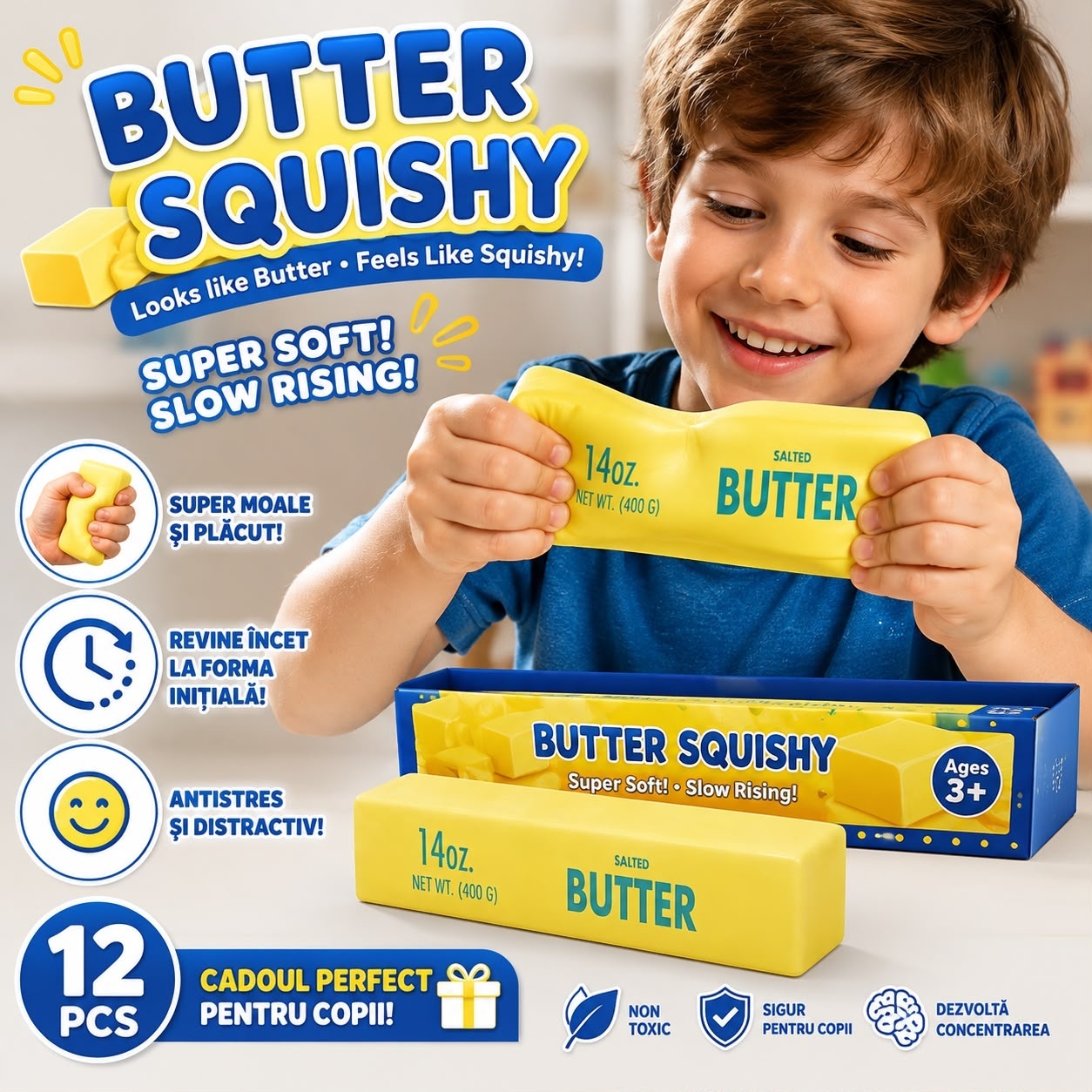 Jucărie Antistres Squishy Butter 24 cm – Burete Senzorial Slow Rising, Super Moale, Model Unt 3