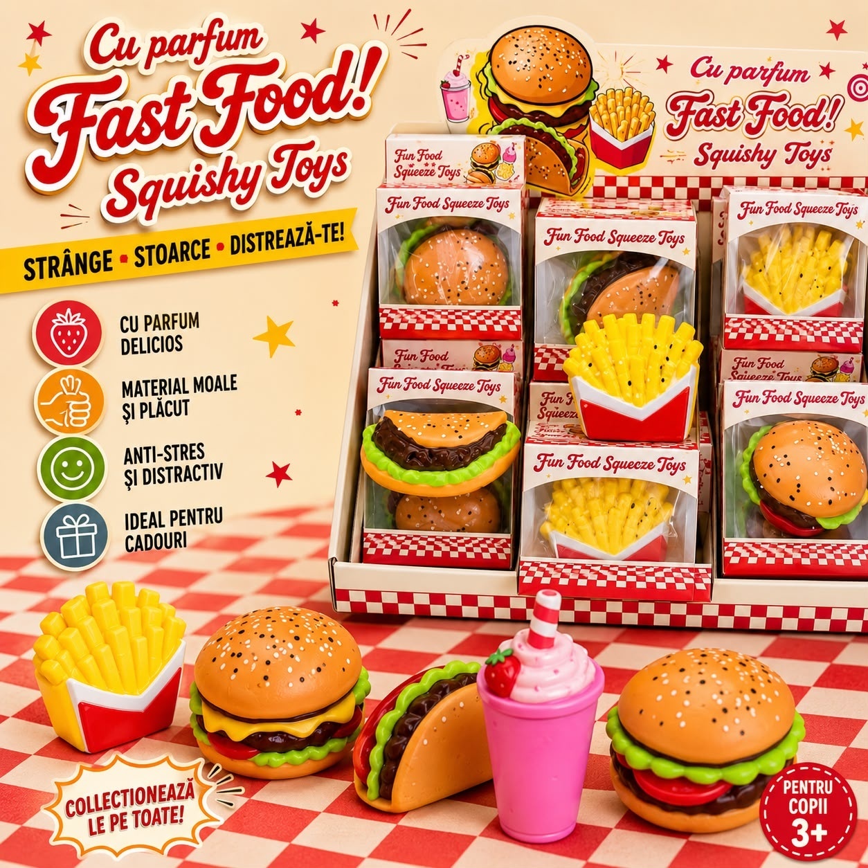 Jucărie Squishy Fast-Food – Model Aleatoriu, Antistres Moale și Distractivă 3