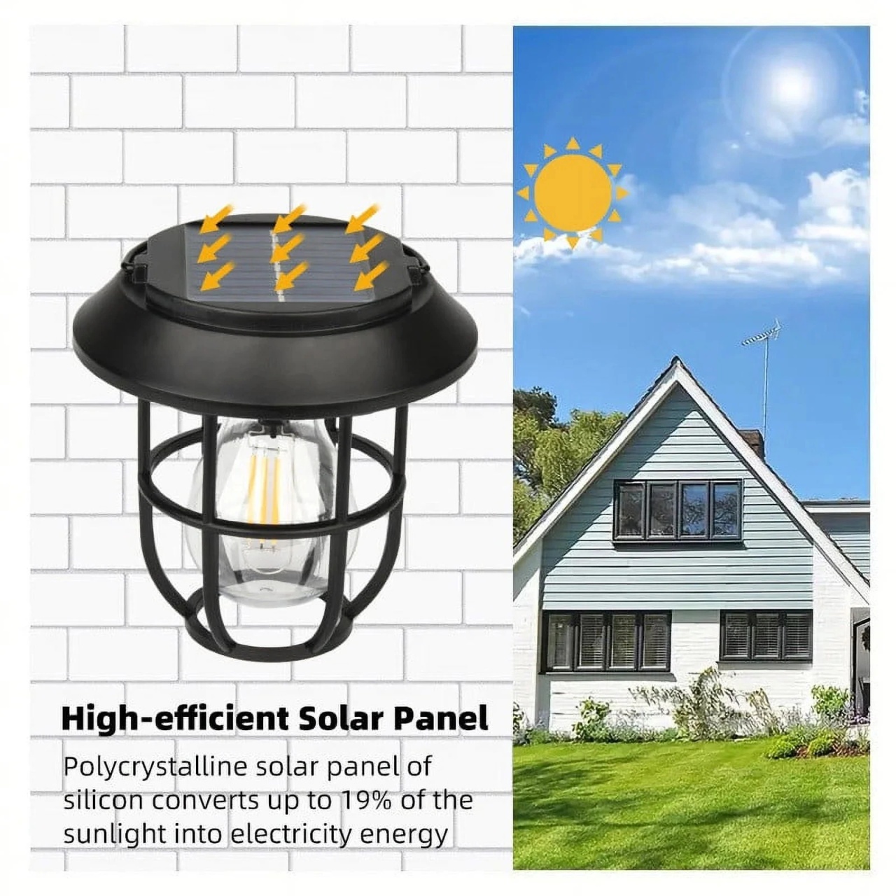 Lampă solară de grădină LED cu spic, neagră, plastic rezistent, lumină caldă, cu montaj ușor 4