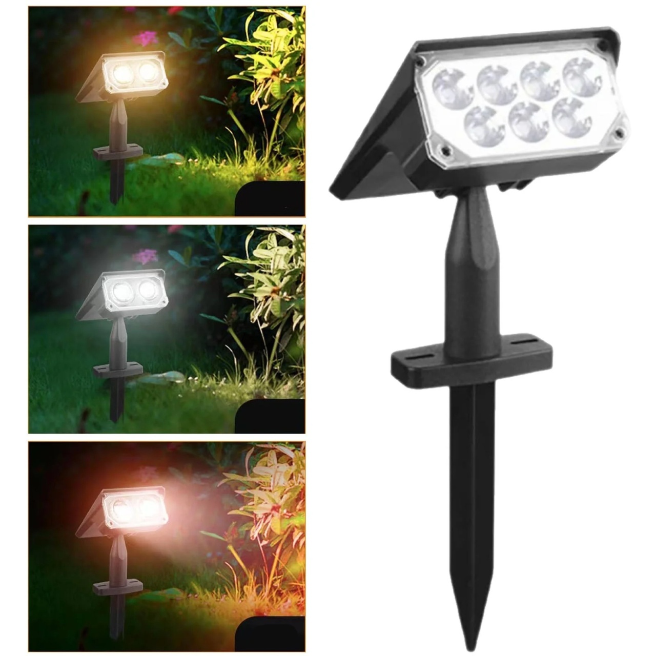 Lampă solară de sol cu două capete luminoase, plastic rezistent, culoare neagră 2
