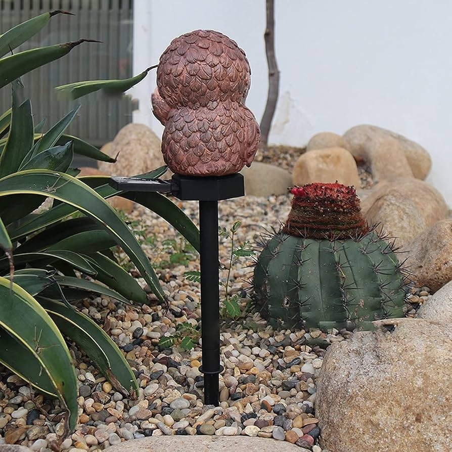 Lampa solară LED decorativă pentru grădină în formă de bufniță, plastic, maro și crem 3
