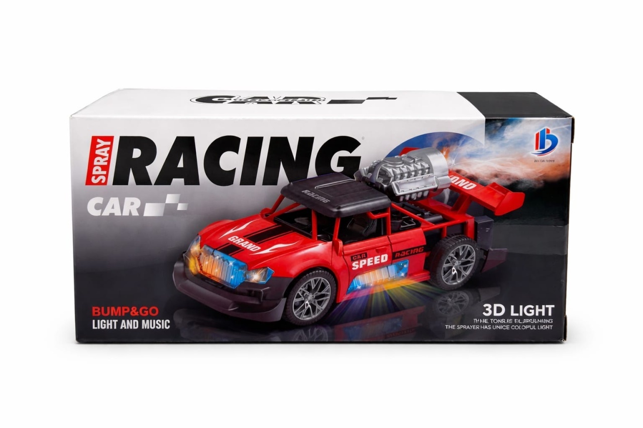 Masina jucarie racing rosie cu lumini si fum, bump & go, 21x10.5 cm 2