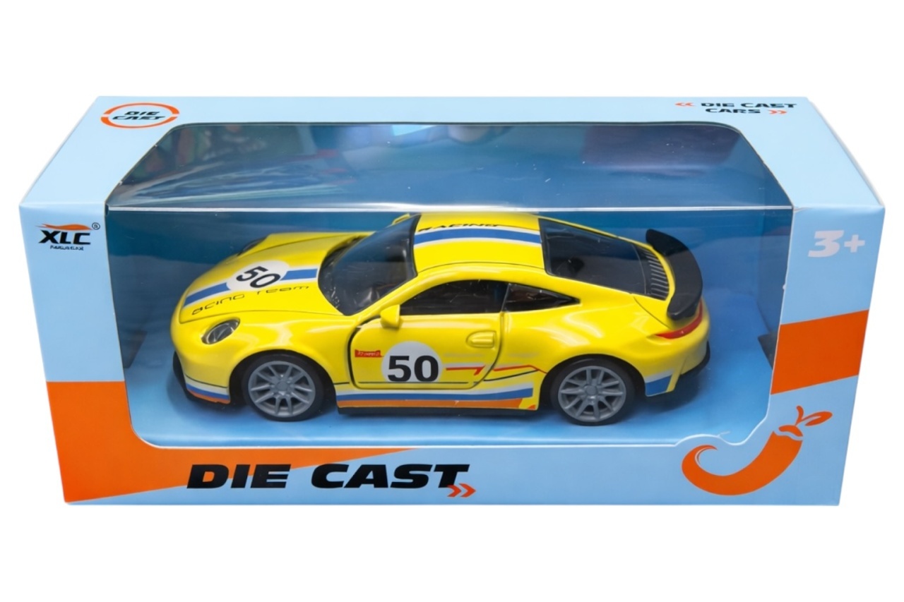 Mașină metalică die-cast galbenă cu uși care se deschid, model 50, 14 cm 2