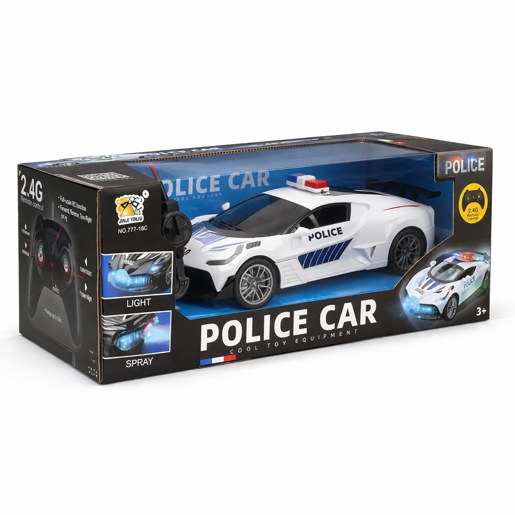 Masina politie cu telecomanda, lumini sunet fum, acumulator, alba 3