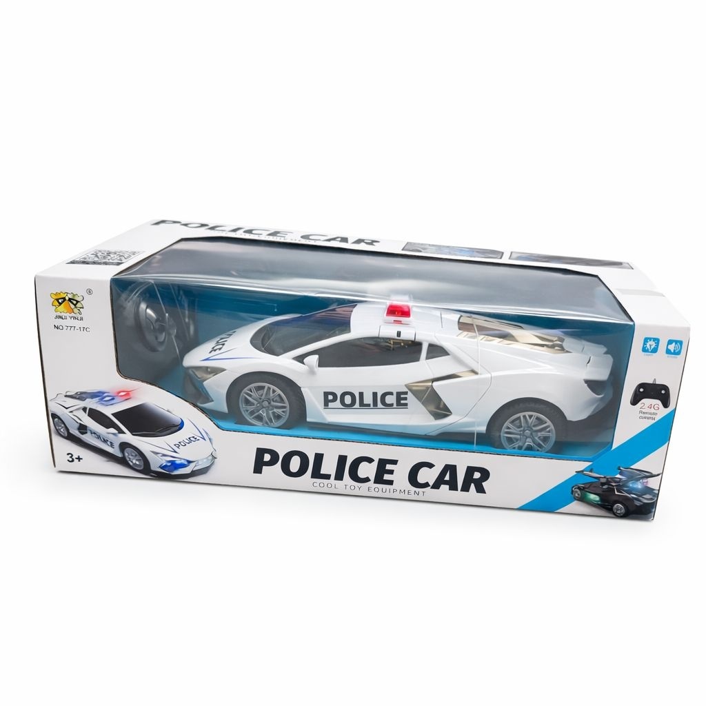 Masina politie RC alba cu usi si capota deschidere, lumini sunet, 2.4GHz, acumulator 3