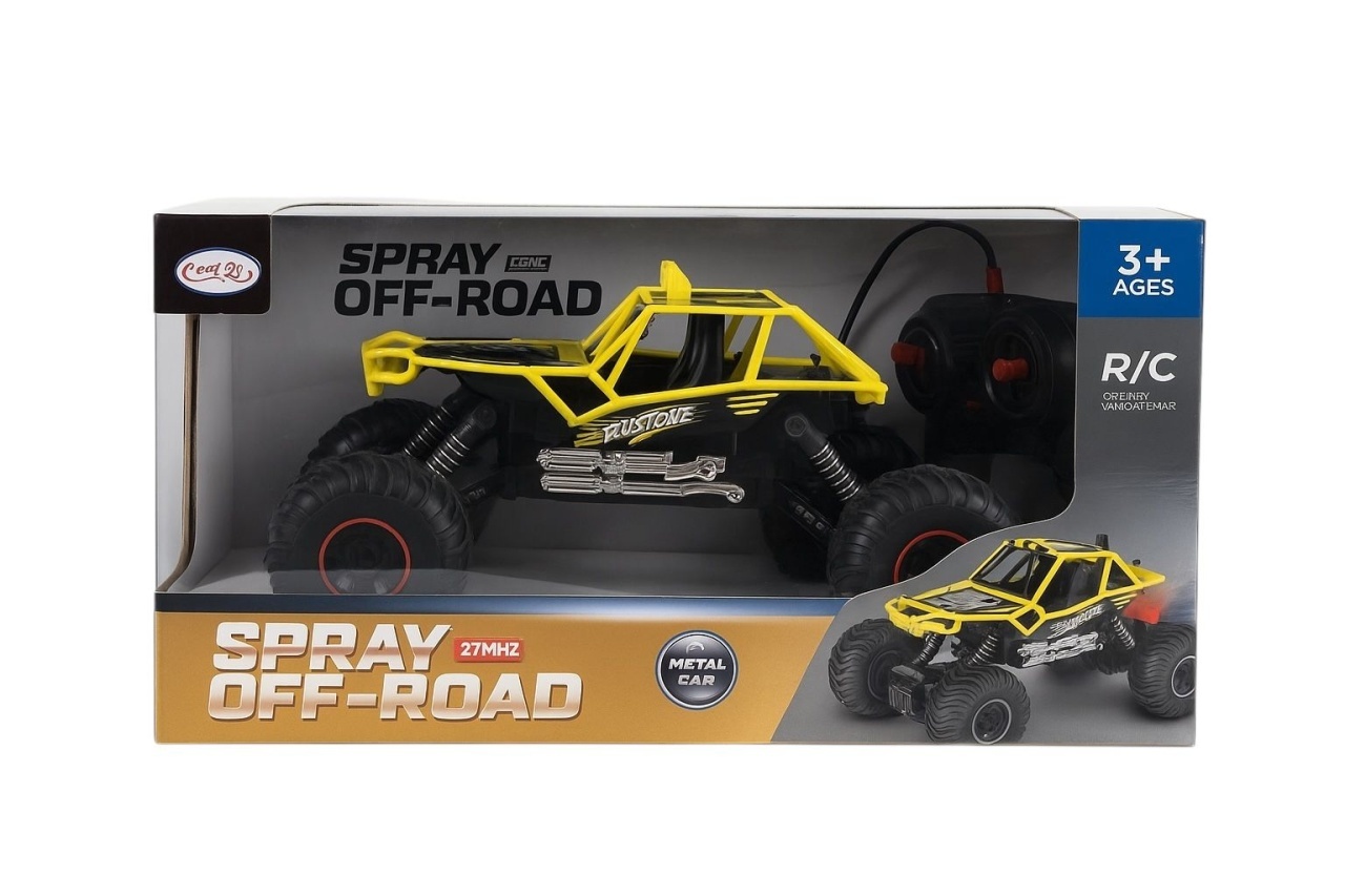 Masina Teren Off Road R C Galbena Ruistone , Telecomanda Spray Lumini 27Mhz Metal Car Copii 3+ 2