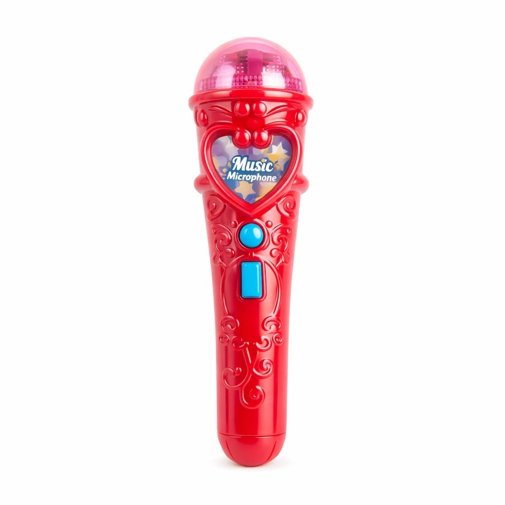 Microfon karaoke copii cu lumini, conexiune telefon, reincarcabil, rosu 29x18 cm 2