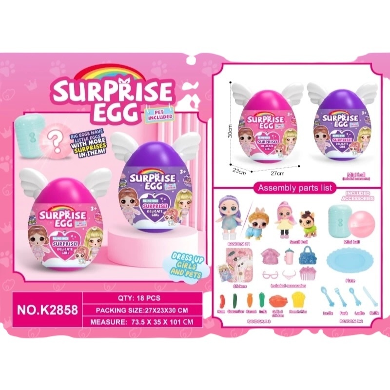 Ou surpriză cu păpușă, animăluț și accesorii, din plastic, culori vibrante, dimensiune 23x30x14 cm 3