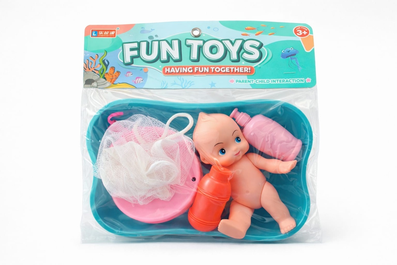Papusa bebe cu cadita si accesorii baie, set jucarie baie copii