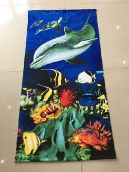 Prosop de plaja cu delfin si pesti tropicali Ocean, 70x140 cm 2