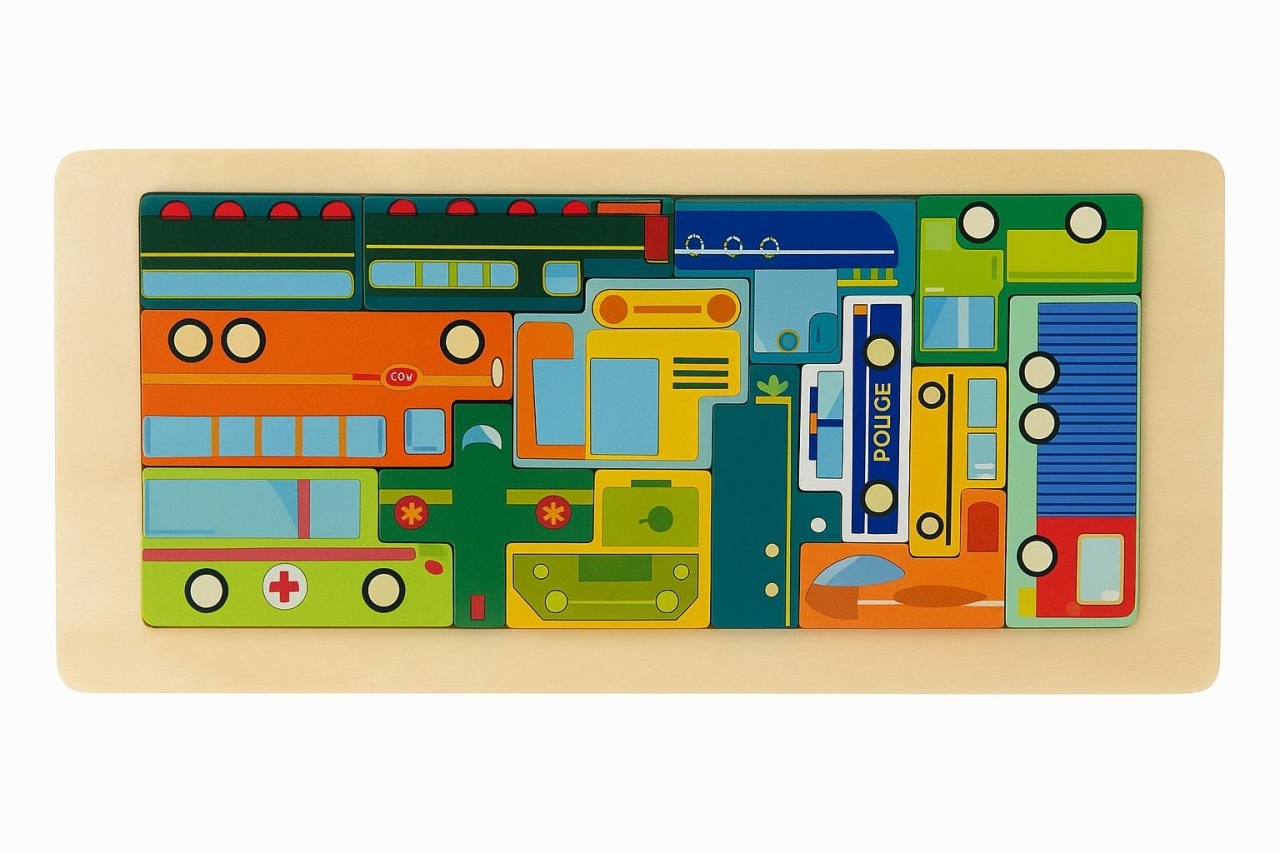 Puzzle Educativ din Lemn Tip Tetris , Modele cu Vehicule, Animale, Dinozauri si Creaturi Marine, 30x13cm 5