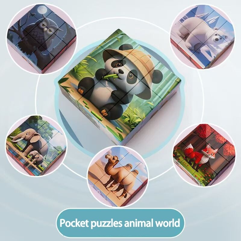 Puzzle magnetic cuburi animale, 6 modele, joc educativ portabil copii
