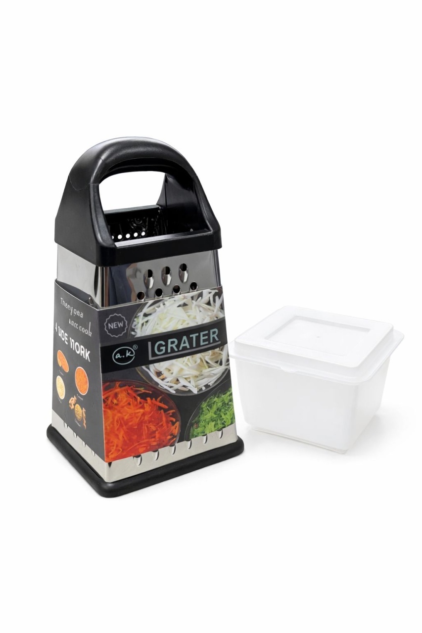 Razatoare bucatarie inox cu 4 fete 25x12.5 cm, recipient gradat 500 ml cu capac, set multifunctional 2