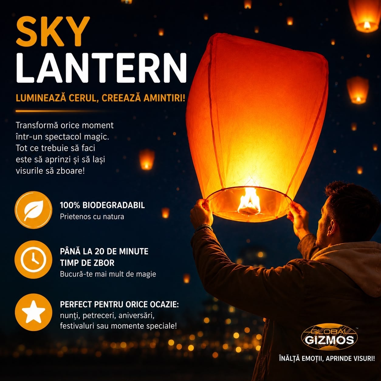 Set 10 Lampioane Zburătoare Sky Lantern, 100% Biodegradabile, pentru Nunți, Petreceri și Evenimente 3