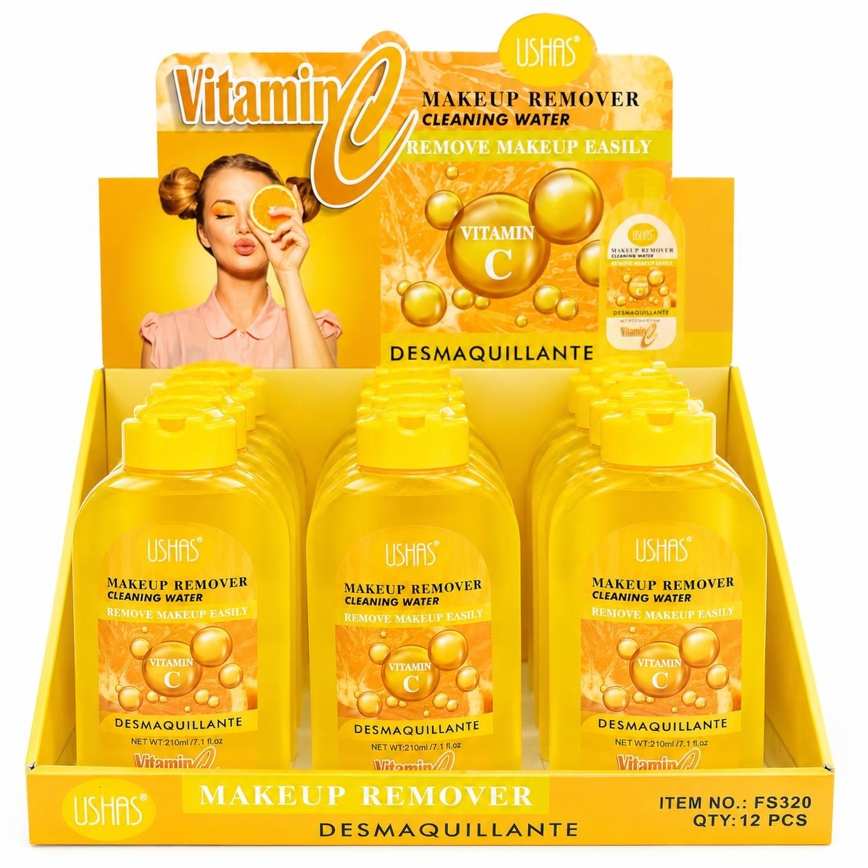 Set 12 Apă Micelară Demachiantă cu Vitamina C USHAS 210 ml – Curățare Delicată și Luminozitate