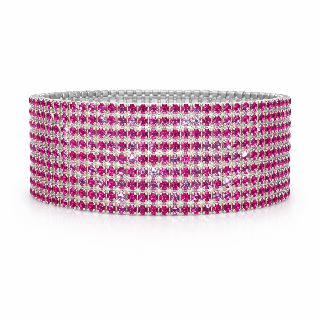 Set 12 bratari ROXE argintii elastice cu pietre magenta stralucitoare elegante 2