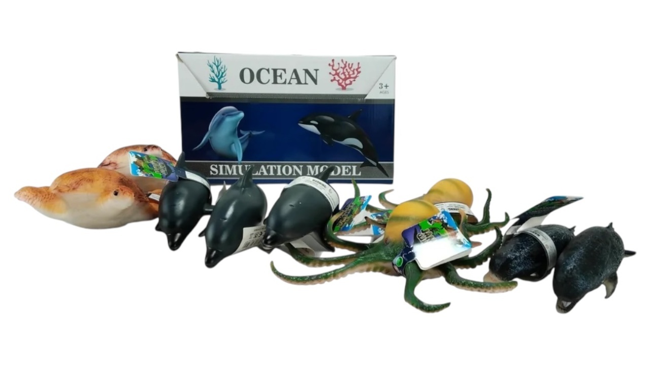 Set 12 figurine animale marine mari realistice din plastic, colectie ocean, 33x20 cm 2