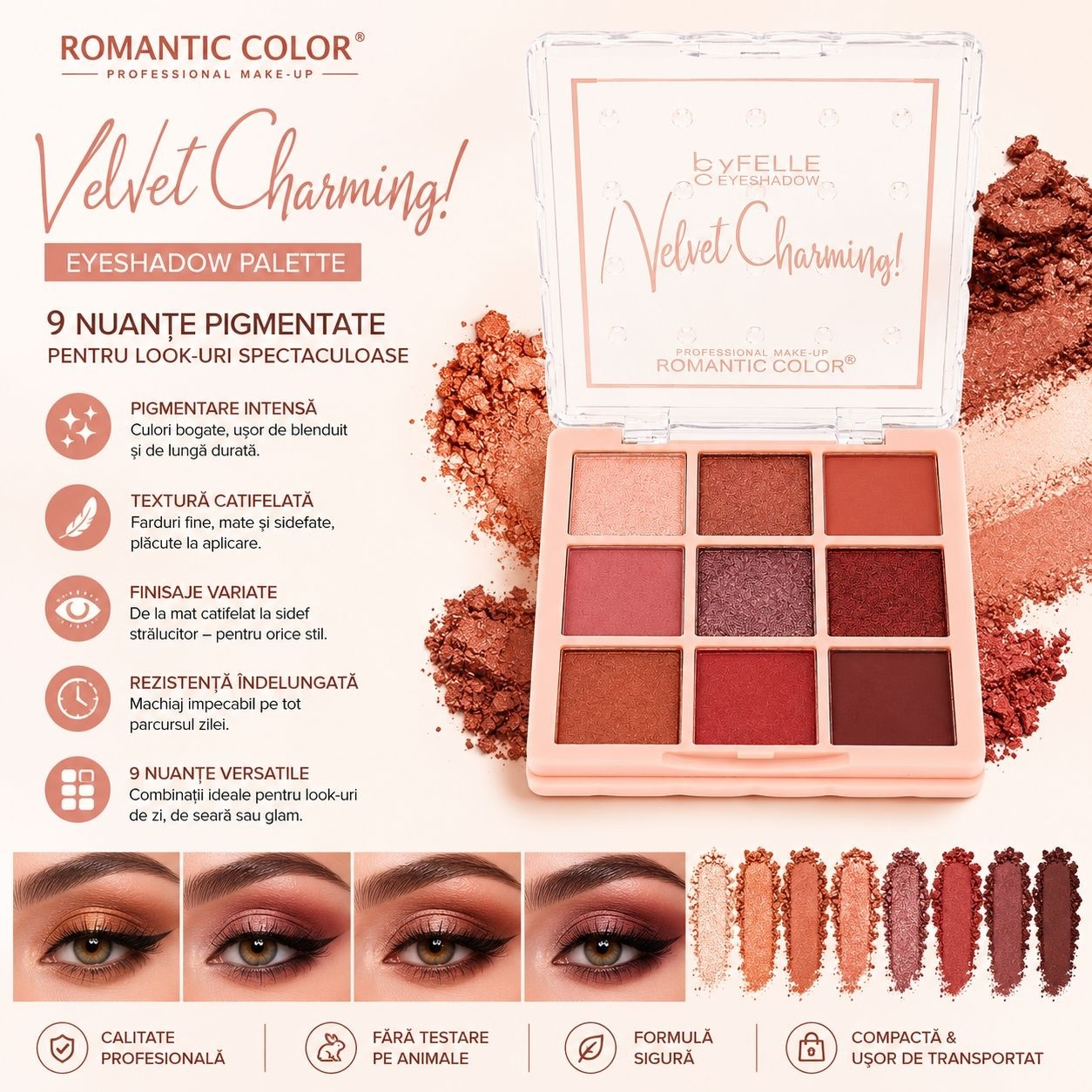 Set 12 Palete Farduri de Pleoape Romantic Color Velvet Charming – 9 Nuanțe Mate și Sidefate 3