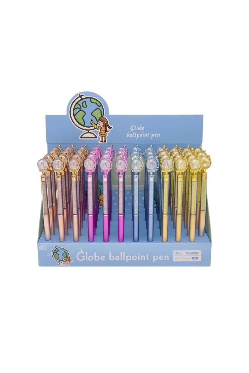 Set 48 Pixuri Globe Ballpoint Pen , Pixuri Cu Glob 3D si Sclipici 2