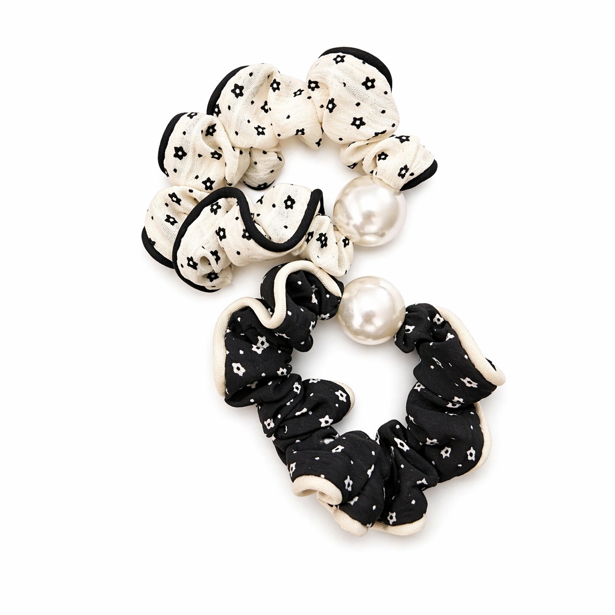 Set 50 elastice de păr tip scrunchie, din material textil, cu perlă decorativă 2