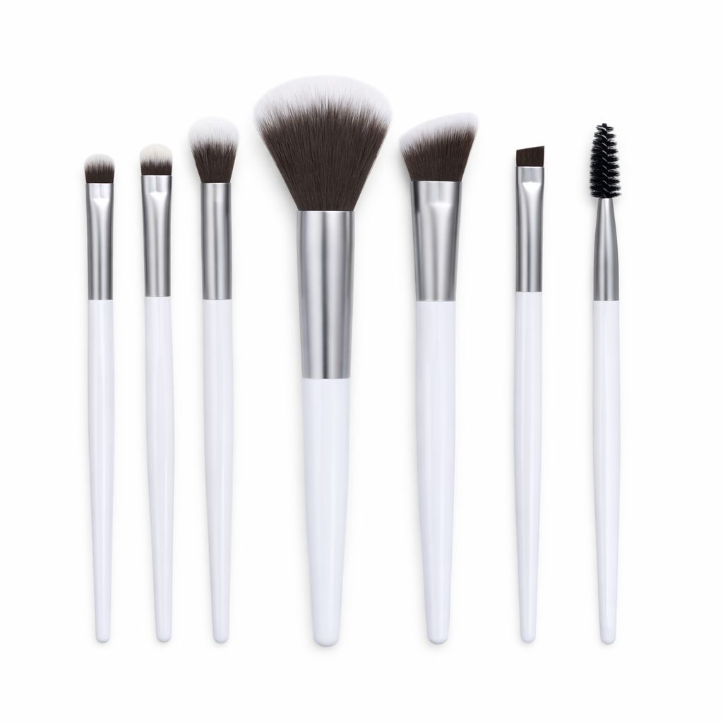 Set de pensule machiaj profesionale, 7 bucăți, fibre sintetice moi, culori mov și roz 4