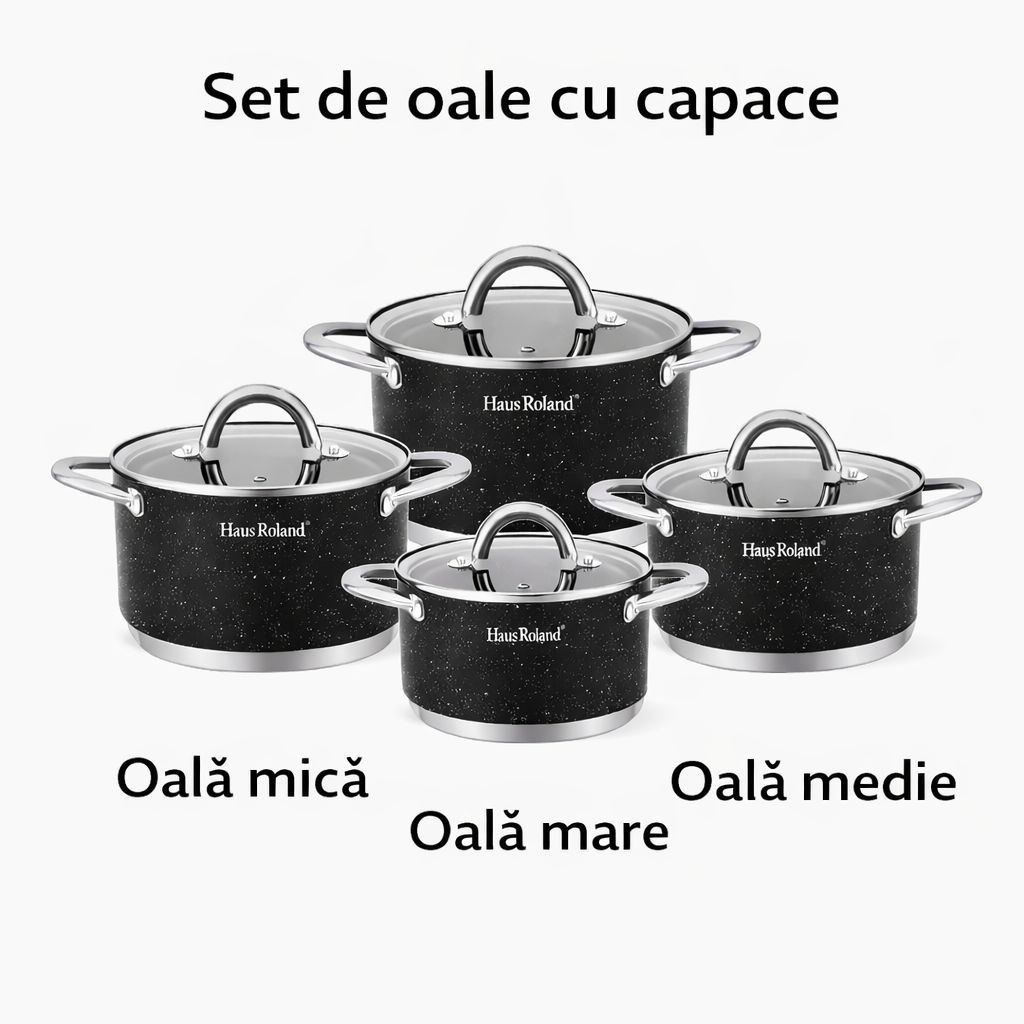 Set de vase de gătit Royalty Line, 4 piese, metal, antiaderent, culoare negru 2