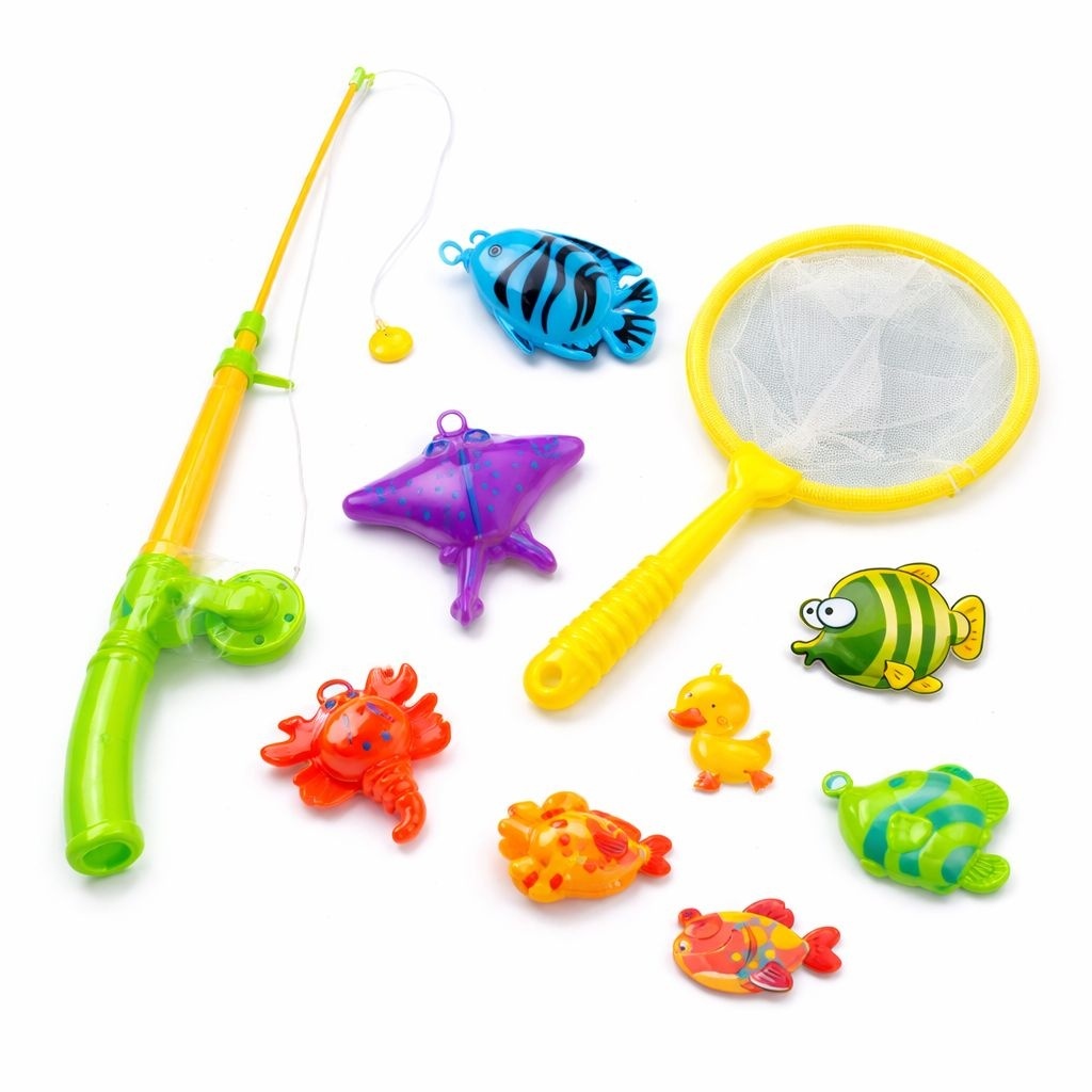 Set joc pescuit pentru copii cu undita, plasa si figurine marine, multicolor, 50x30 cm 2