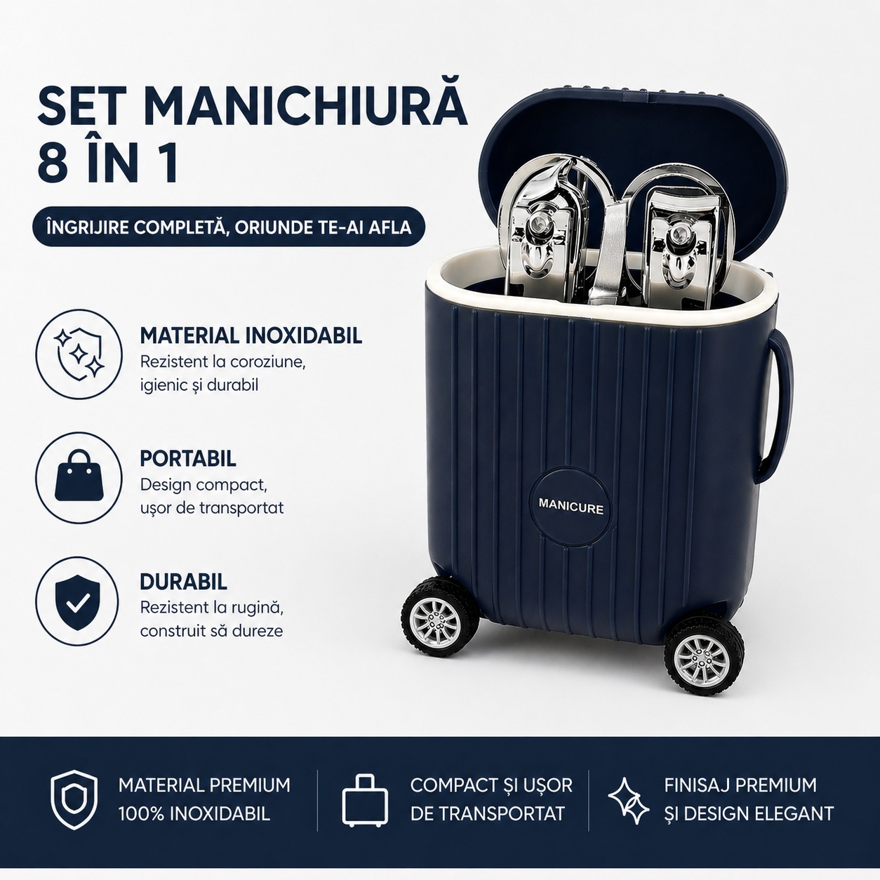 Set Manichiură Profesional cu Husă Troller Albastru – Kit Portabil pentru Îngrijirea Unghiilor 3