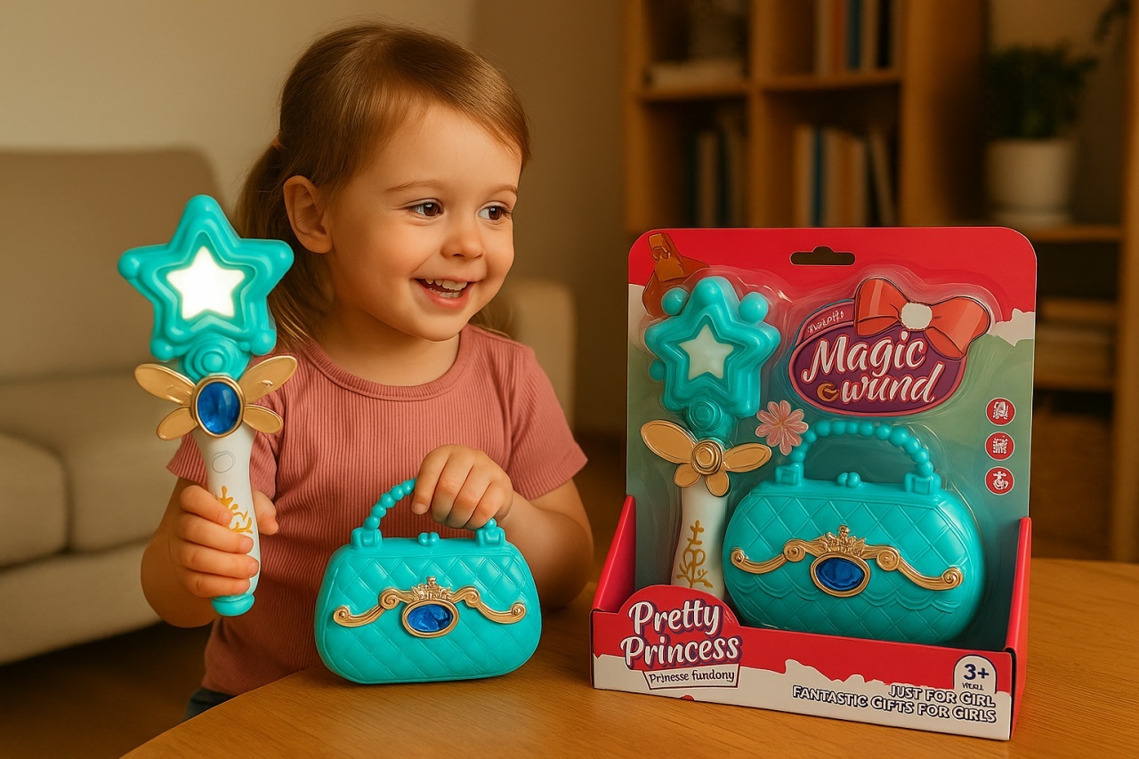 Set Pretty Princess cu bagheta magica albastra si gentuta eleganta, 25x21.5cm, jucarie fete 3+ ani 2